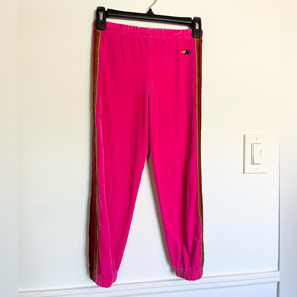 Aviator Nation Pink Sweatpants with Brown Stripes